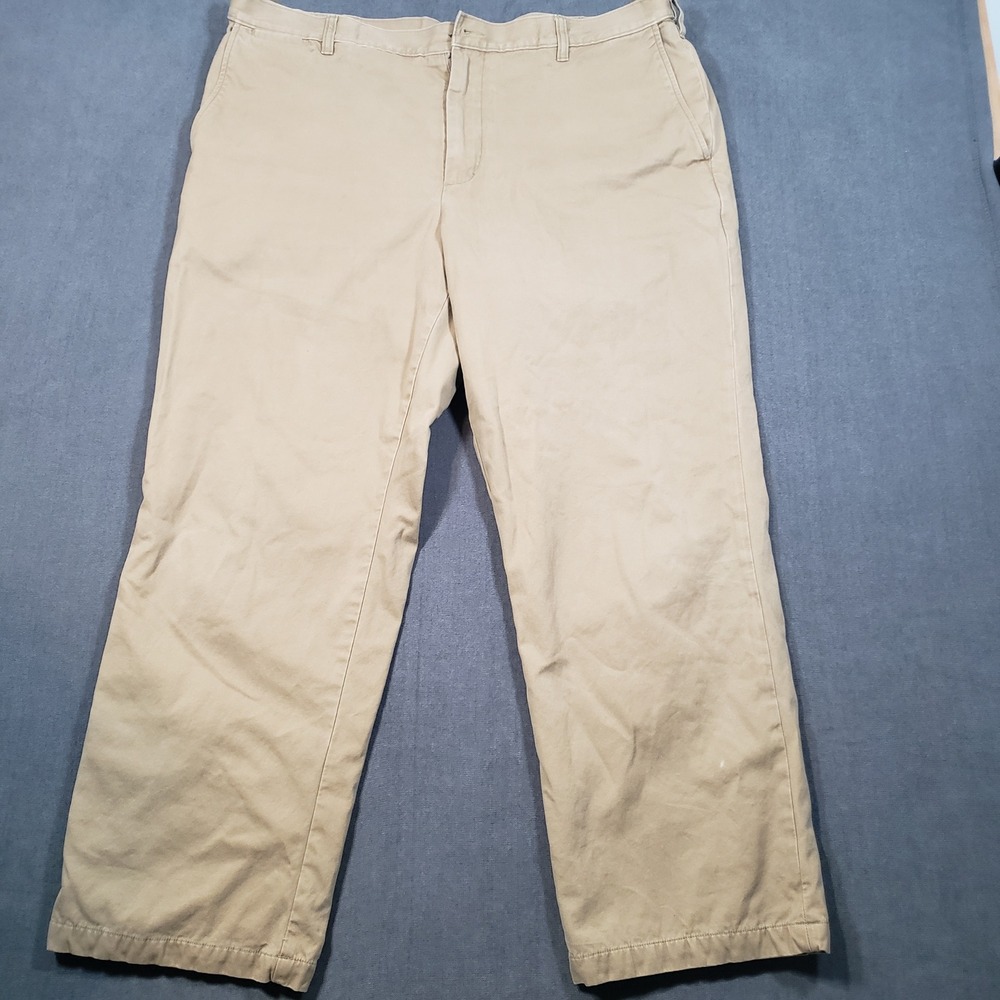 Lands'‎ End Flannel Lined Chinos Mens 42x28 Tan Buffalo Plaid Traditional Fit